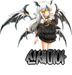  bad_id bad_pixiv_id bat_wings black_dress choker dress elsword eve_(elsword) expressionless forehead_jewel head_wings korean long_hair poseich skirt solo white_background white_hair wings yellow_eyes 