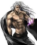  expressionless final_fantasy final_fantasy_iv final_fantasy_iv_the_after golbeza long_hair magic male_focus moreshan muscle purple_eyes sash shirtless solo white_background white_hair 
