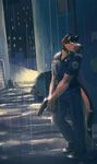  canine city clothing dog german_shepherd gun male mammal officer pistol police police_officer rain ranged_weapon redvelvetbat solo street weapon 