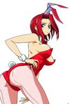  animal_ears ass breasts bunny_ears bunnysuit code_geass guren_nishiki kallen_stadtfeld large_breasts looking_back nipple_slip nipples pantyhose pink_legwear red_hair simple_background zero_(code_geass) 