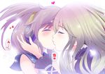  amisu bad_id bad_pixiv_id blush brown_hair closed_eyes earmuffs heart hijiri_byakuren kiss long_hair long_sleeves multicolored_hair multiple_girls purple_hair short_hair sleeveless touhou toyosatomimi_no_miko yuri 