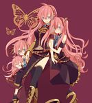  arm_holding blue_eyes blush holding_hands long_hair megurine_luka multiple_girls multiple_persona pink_hair shy smile takoluka thighhighs time_paradox very_long_hair vocaloid yoshiki 