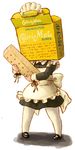  apron box caloriemate cookie dress food headdress holding maid maid_apron maid_headdress object_head original ribbon simple_background solo standing toriny white_background white_legwear 