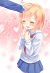  :d ^_^ blush closed_eyes hetero kotoura-san kotoura_haruka open_mouth orange_hair out_of_frame petting sakuyabm school_uniform serafuku short_hair smile solo_focus 