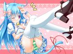  animal_ears blue_hair breasts cat_ears cat_tail kanna_hisashi large_breasts md5_mismatch one_eye_closed original panties purple_eyes solo striped striped_panties tail thighhighs underwear 