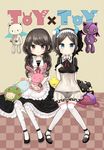  black_hair blue_eyes bow bunny dress hair_bow hairband horns long_hair low_twintails morina_nao multiple_girls original panties pantyhose red_eyes see-through short_hair sitting stuffed_animal stuffed_toy thighhighs twintails underwear wings 