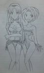  2girls 3girls ass breasts child legaia_densetsu long_hair mei_(legaia_densetsu) multiple_girls navel noa_(legaia_densetsu) playstation shy sketch smile swimsuit terra_(legaia_densetsu) 