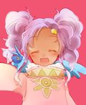  :d closed_eyes creature dark_skin meredy on_shoulder open_mouth pink pink_background purple_hair quickie rias-shiki_kawaii smile tales_of_(series) tales_of_eternia twintails 