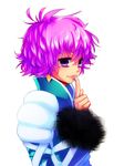  bad_id bad_pixiv_id chikaredi earrings finger_to_mouth fur_trim harold_berselius jewelry long_sleeves nail_polish pink_hair purple_eyes short_hair solo tales_of_(series) tales_of_destiny_2 white_background 