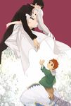 2boys artoria_pendragon_(all) bad_id bad_pixiv_id black_hair brown_eyes child couple dress emiya_kiritsugu emiya_shirou fate/zero fate_(series) father_and_daughter father_and_son hetero highres hood hoodie husband_and_wife illyasviel_von_einzbern irisviel_von_einzbern kittyon03 long_hair mother_and_daughter mother_and_son multiple_boys red_eyes red_hair saber white_hair younger 