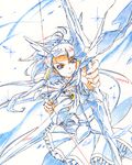  aoki_reika arrow bad_id bad_pixiv_id blue bow_(weapon) colored_pencil_(medium) cure_beauty foreshortening gensei-225 partially_colored precure serious smile_precure! solo traditional_media weapon 