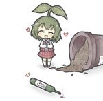  ^_^ bad_id bad_pixiv_id blush chibi closed_eyes commentary green_hair happy kazami_yuuka leaf long_sleeves looking_at_viewer minigirl plant pot short_hair skirt skull_and_crossbones smile solo sprout sprout_on_head touhou yuasan 