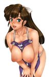  animated animated_gif apron areolae blue_eyes blush breast_squeeze brown_hair hair_ornament kuonji_ukyo large_breasts long_hair looking_at_viewer nipples no_bra open_mouth panties ranma_1/2 sakuradou simple_background solo standing white_background 