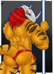  anus biceps big big_muscles body_markings butt digimon hair handsome helmet holding horn hot looking_at_viewer male markings mask muscles pole red_hair saixyuniz-xynz scalie solo speedo standing stripper swimsuit tattoo underwear vein veins wargreymon zarox 