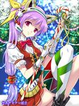  agahari android animal_ears blush boots candy cat_ears christmas copyright_name copyright_request dress fingerless_gloves food gloves long_hair ponytail purple_hair red_eyes sekai_summoner_kumiai smile star sweets thighhighs white_gloves 