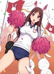  :o animal_ears blush breasts brown_eyes brown_hair bunny buruma flag gym_uniform hair_ornament hairclip headband long_hair medium_breasts open_mouth original pom_poms solo yokaze_japan 