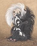  dark_natasha female kneeling long_tail looking_at_viewer mammal nude realistic side_boob skunk solo spotted_skunk watermark 