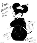  2013 big_breasts black_and_white breasts female gblastman gloves looking_at_viewer mammal minnie_mouse monochrome mouse nipples nude one_eye_closed pussy rodent solo text wide_hips wink 