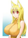  animal_ears blonde_hair breasts fox_ears fox_tail highres huge_breasts kurotsuki_futon red_eyes sweater tail 