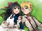  animal aya_dravis black_hair blonde_hair blood blue_eyes bow collar dio_(mad_father) dress fish_(artist) grass long_hair mad_father rabbit snowball_(mad_father) yellow_eyes 