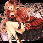  :d bad_id bad_pixiv_id colorized flower gloves hair_flower hair_ornament harachi_mei highres long_hair megurine_luka open_mouth outstretched_hand ribbon rose smile solo very_long_hair vocaloid 