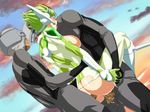  1girl anal ass blush breasts censored chouhei_hajoku defeated double_penetration gangbang green_hair group_sex highres inja_no_kuruwa penis rape saliva sex short_hair sideboob threesome tongue tongue_out torn_clothes vaginal 