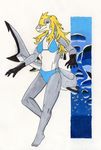  bikini black_tip_reef_shark black_tipped_reef_shark blonde_hair bubble bubbles clothing dreigiau-arian female fish hair invalid_tag long_hair marine pinup pose safe shark smile solo swimsuit tight_clothing 