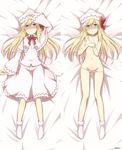  blonde_hair blue_eyes blush bow capelet dakimakura hat highres lily_white long_hair multiple_views navel panties pink_panties skirt skirt_set smile topless touhou underwear underwear_only yutamaro 