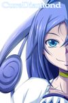  bloom blue_eyes blue_hair character_name choker closed_mouth collarbone cure_diamond curly_hair dokidoki!_precure face highres hishikawa_rikka long_hair magical_girl nishi_koutarou out_of_frame portrait precure simple_background smile solo white_background 