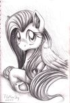  black_and_white equine female feral fluffy fluttershy_(mlp) friendship_is_magic greyscale horse inuhoshi-to-darkpen looking_at_viewer lying mammal monochrome my_little_pony pegasus pencil plain_background pony sketch solo wings 
