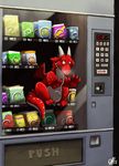  ambiguous_gender bag black_eyes breath chubby claws cute dragon english_text feral flamedrake food glass horn invalid_tag looking_up macroceli macroceli_(artist) number raised_arm red_scales red_skin sad scalie shiny sitting snack snacks solo text translucent trapped vending_machine wings 