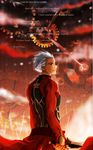  archer dark_skin dark_skinned_male fate/stay_night fate_(series) field_of_blades gears male_focus md5_mismatch nozakuma3 planted_weapon solo unlimited_blade_works weapon white_hair 