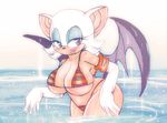  bat big_breasts bikini blue_eyes blush breasts butt clothing coralribbons eyeshadow female happy hot huge_breasts lips looking_at_viewer makeup mammal rouge_the_bat sega smile solo sonic_(series) swimsuit tight_clothing water wet wings 