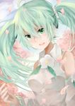  bad_id bad_pixiv_id green_eyes green_hair hatsune_miku highres long_hair petals saku_qq solo twintails vocaloid 