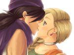  1girl bianca blonde_hair blue_eyes blush braid cape couple dragon_quest dragon_quest_v dress earrings hair_over_shoulder hero_(dq5) hetero jewelry kiss long_hair merami necklace single_braid 