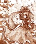  bad_id bad_pixiv_id bow brown front_ponytail hair_ribbon kagiyama_hina leaf long_hair monochrome ribbon solo touhou yorii_shuuichi 