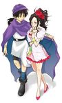  1girl black_hair blue_eyes blush cape couple deborah dragon_quest dragon_quest_v dress feather_boa flower hero_(dq5) hetero icomemo mole mole_under_eye ponytail rose 