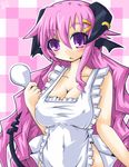  apron copyright_request demon_tail horns long_hair naked_apron pink_hair reku solo tail 