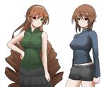  bare_shoulders brown_hair chemical-x green_eyes hairband hand_on_hip heterochromia long_hair midriff multiple_girls non-web_source older red_eyes rozen_maiden short_hair shorts siblings sisters skirt souseiseki suiseiseki turtleneck twins very_long_hair 