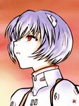  ayanami_rei blue_hair bob_cut from_below from_side looking_up neon_genesis_evangelion non-web_source parted_lips plugsuit portrait short_hair solo sunset 