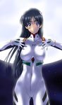  ayanami_rei ayanami_rei_(cosplay) bad_id bad_pixiv_id black_hair blue_eyes bodysuit cosplay full_moon highres kamia_(not_found) long_hair moon neon_genesis_evangelion original plugsuit solo white_bodysuit yukino_sayuri 