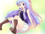  bad_id bad_pixiv_id bangs blue_hair blunt_bangs boots hair_tubes hikari_no kannagi long_hair nagi panties pantyshot pleated_skirt skirt solo underwear white_panties white_skirt 