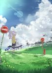  back cloud day garnet landscape nature road_sign scenery sign solo touhou umbrella yakumo_yukari 