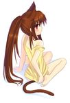  animal_ears barefoot blush brown_hair camisole cat_ears cat_tail feet fuyuichi little_busters! long_hair natsume_rin ponytail red_eyes solo tail very_long_hair 