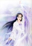  black_eyes black_hair chen_shu_fen chinese_clothes copyright_request dress hanfu highres long_hair realistic ribbon solo wind 