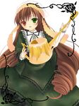  bad_id bad_pixiv_id brown_hair dress hanabana_tsubomi heterochromia highres long_hair rozen_maiden smile solo suiseiseki very_long_hair watering_can 