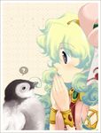  ? animal beak bird blonde_hair cloud_hair from_side hazuki_(pacco) long_hair multicolored_hair nia_teppelin penguin profile realistic solo spoken_question_mark tengen_toppa_gurren_lagann two-tone_hair 