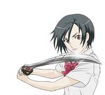  blood+ brown_eyes highres otonashi_saya short_hair solo sword vector_trace weapon 