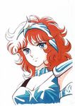  80s aquila_marin araki_shingo armor blue_eyes breasts cleavage large_breasts no_mask official_art official_style oldschool production_art red_hair saint_seiya scan sketch solo traditional_media upper_body 
