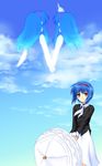  blue_hair cloud day fuyuichi hairband little_busters! necktie nishizono_mio parasol projected_inset short_hair sky solo umbrella yellow_eyes 